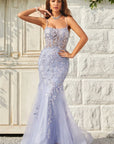 Sultry Lavender Lace Embroidery Backless Prom Dress For Women