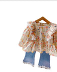 Beautiful Top + Denim Flared Pants For Girls