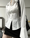 Exquisite Slim Chiffon Collar Flare Sleeve for Women