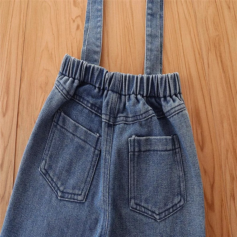 Ideal Sleeve Top + Denim Overalls For Toddler Girl