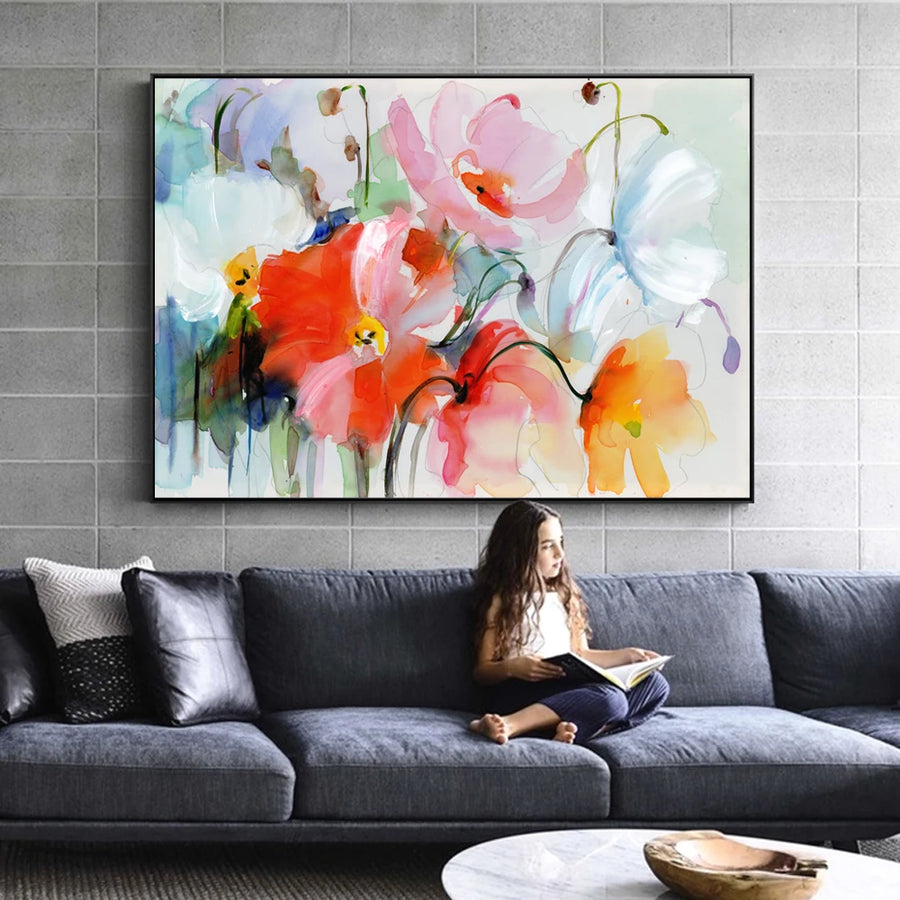 Flower Oil Painting On Canvas Modern Wall Art Flower Picture For Living Room