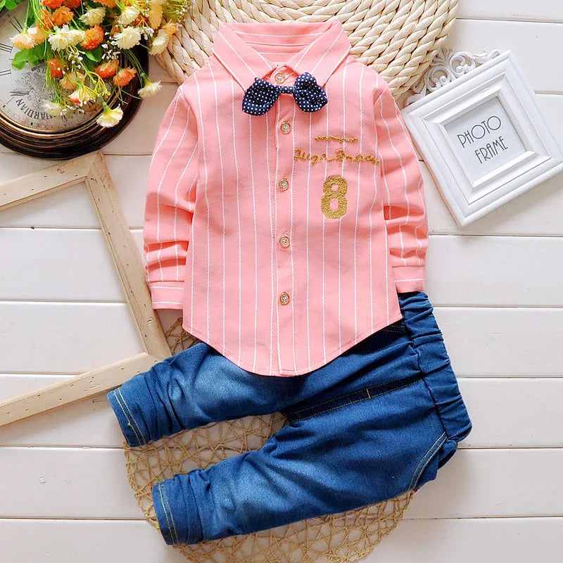 Special Denim Boys Clothes Bow Tie Shirt + Pants