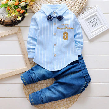 Special Denim Boys Clothes Bow Tie Shirt + Pants