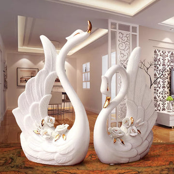 Elegant White Swan Lovers Home Decor  - Pair