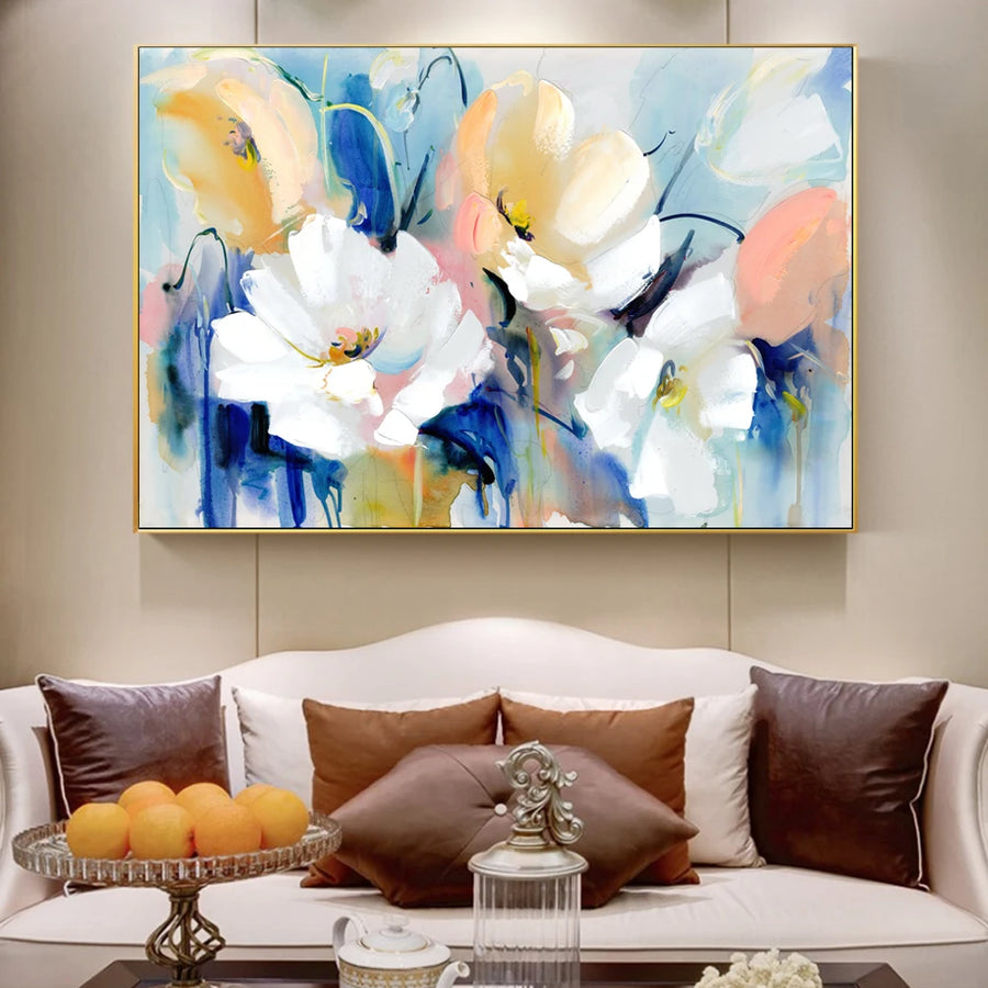 Flower Oil Painting On Canvas Modern Wall Art Flower Picture For Living Room