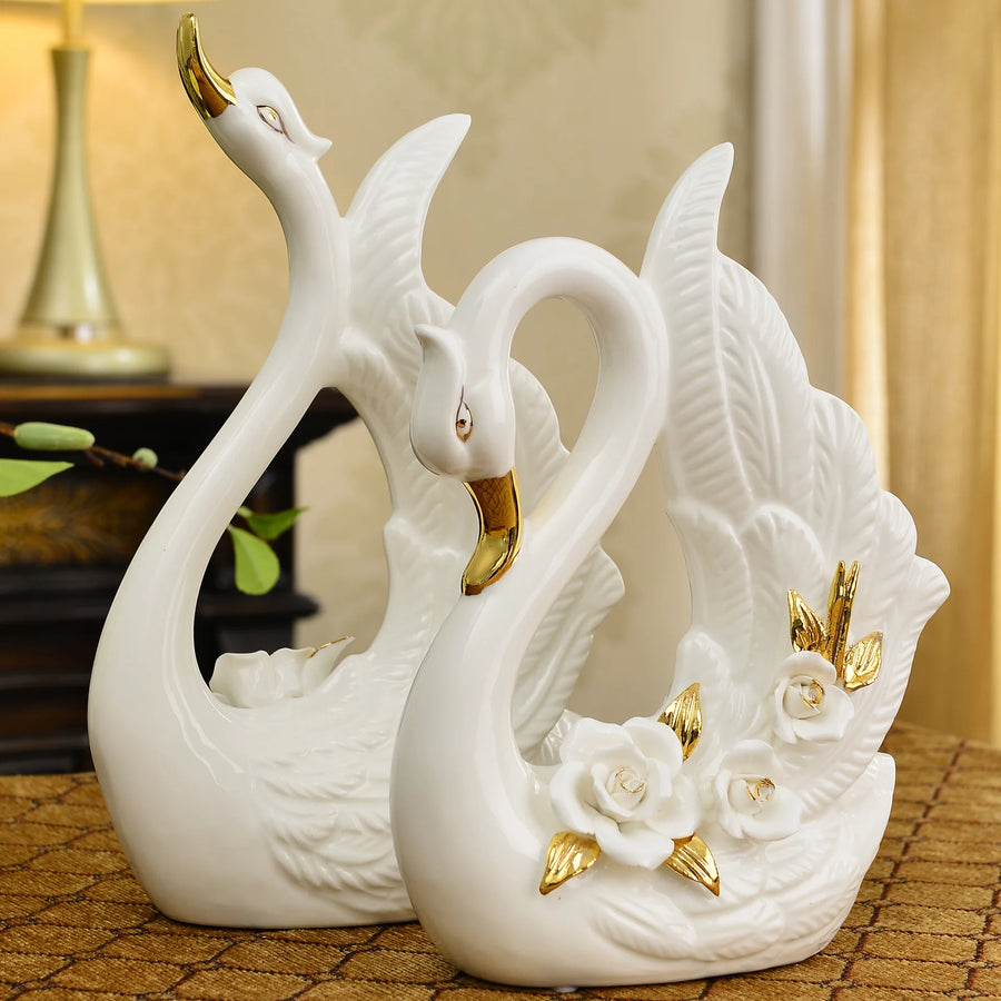 Elegant White Swan Lovers Home Decor  - Pair