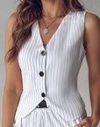 Sleeveless V-Neck Button Top And Loose Pants For Ladies