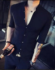 Gorgeous Half Sleeve Quality Shirt for Men Stand-up Collar