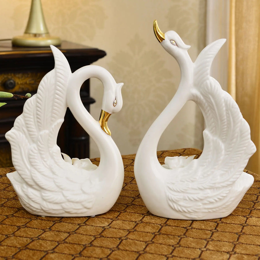 Elegant White Swan Lovers Home Decor  - Pair