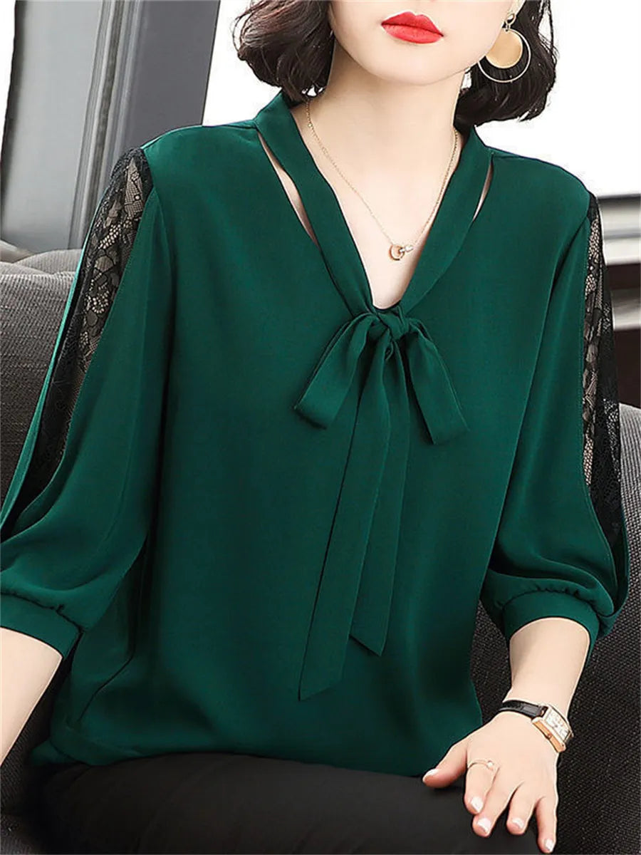 Superb Bow Tie Collar Blusas Top