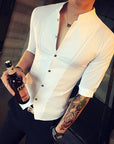 Gorgeous Half Sleeve Quality Shirt for Men Stand-up Collar