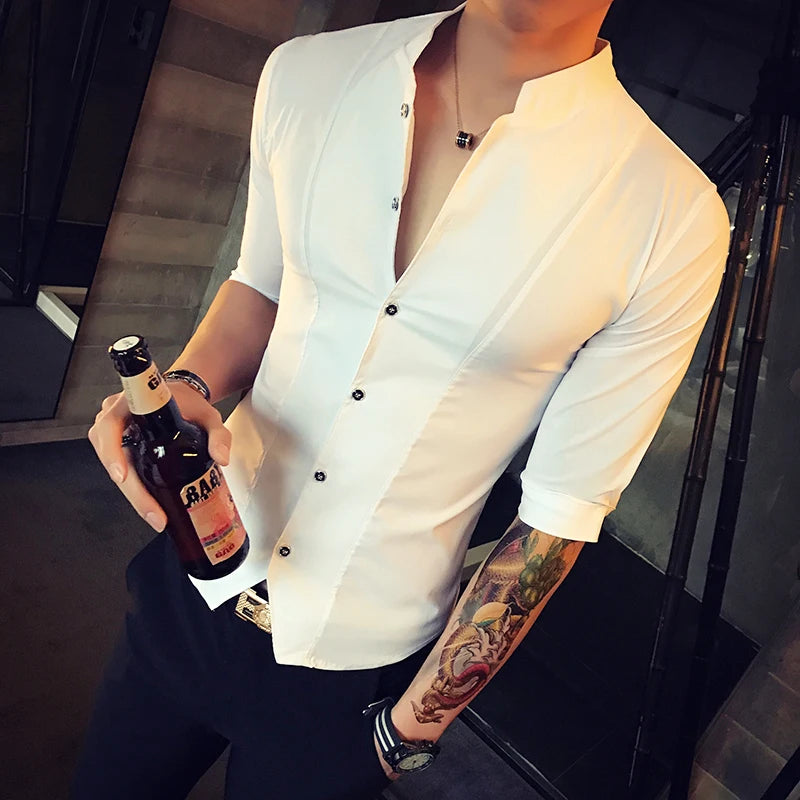 Gorgeous Half Sleeve Quality Shirt for Men Stand-up Collar