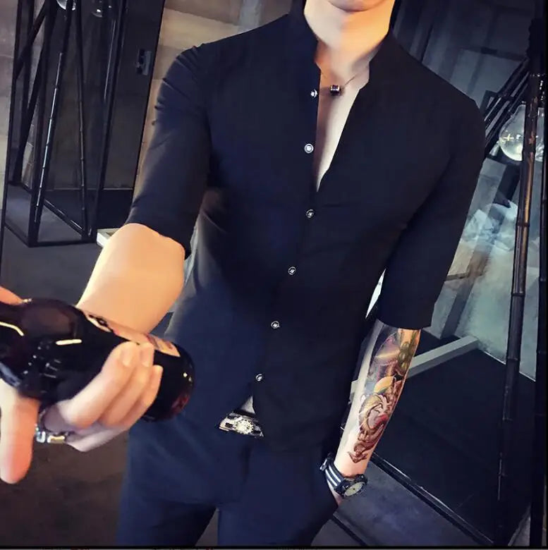 Gorgeous Half Sleeve Quality Shirt for Men Stand-up Collar