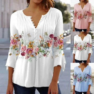 Classic Long Sleeve T-Shirt V-Neck Blouse For Women