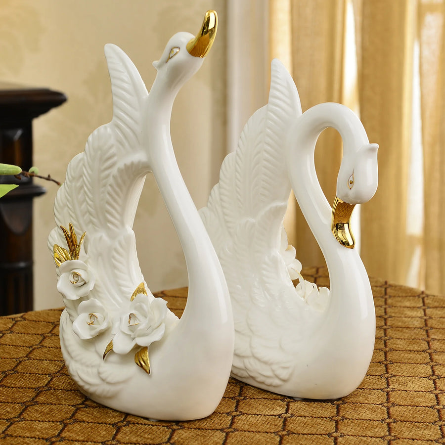 Elegant White Swan Lovers Home Decor  - Pair