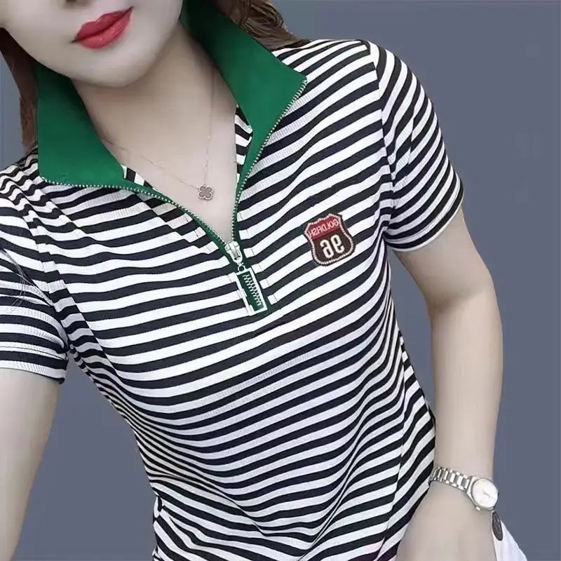 Zip Polo Collar Shirt For Ladies