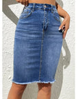 Quality Stretch Jeans Knee Length Skirt For Ladies