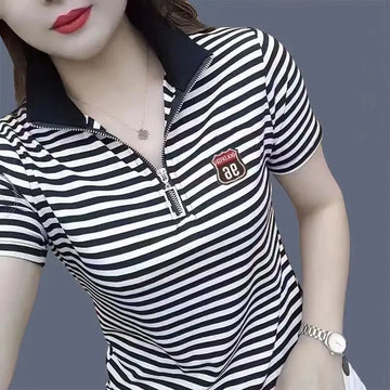 Zip Polo Collar Shirt For Ladies