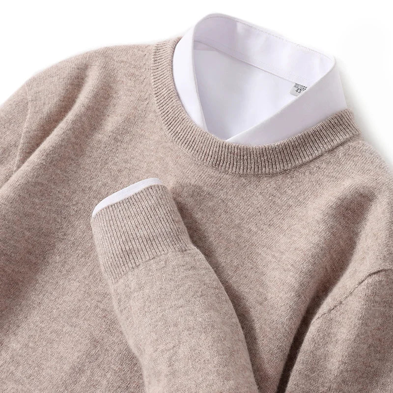 Classic O-neck Merino Wool Sweater for Men