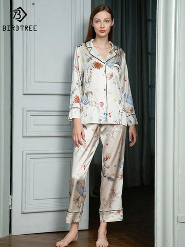 Silk Pajama Set for Ladies Long Sleeve Pants