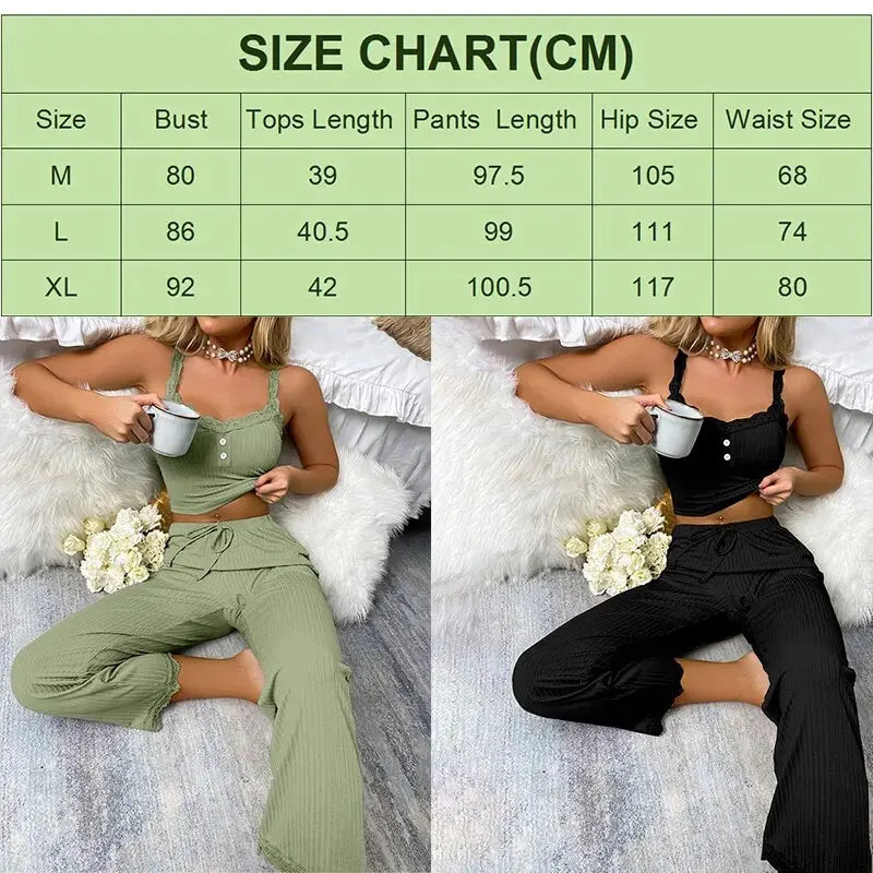 Sexy Sleepwear Set For Women Lace Suspenders Long Trousers