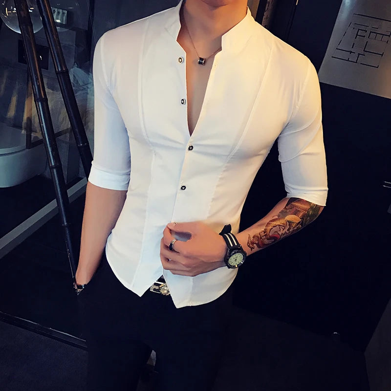 Gorgeous Half Sleeve Quality Shirt for Men Stand-up Collar