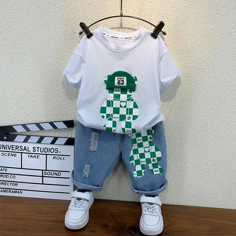 Cool Bear T-shirt + Short Pants 2 Pieces Set Kids Boys