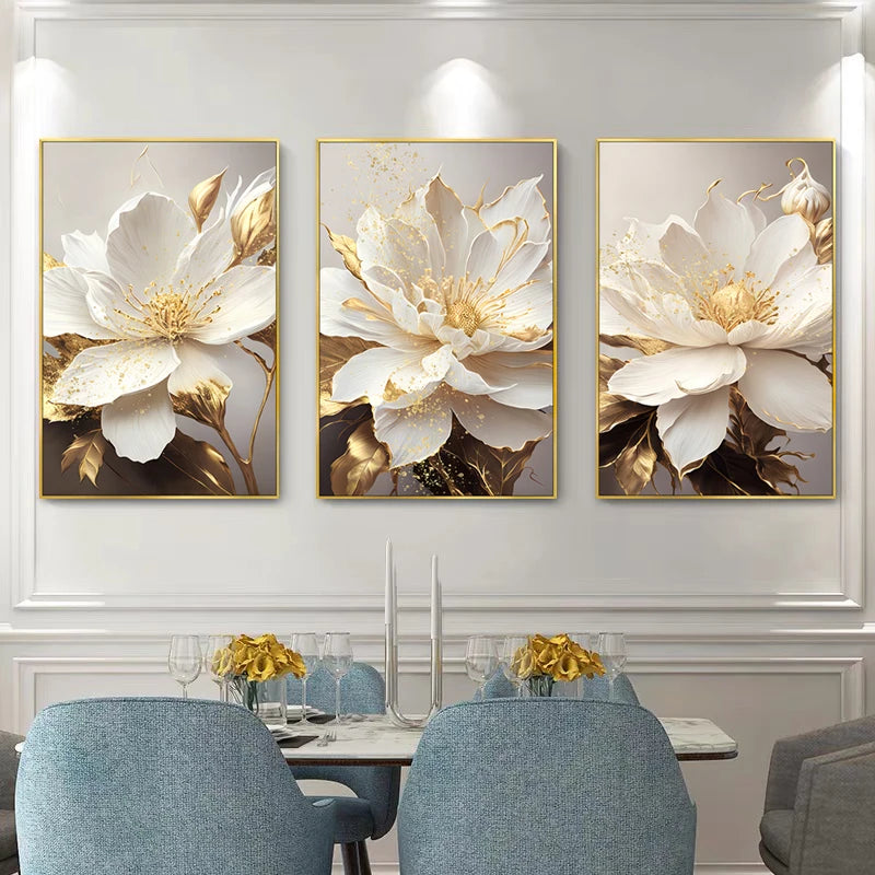 Gold Leaf Flowers Decorative Paintings for Living Room Modern Home Decoration