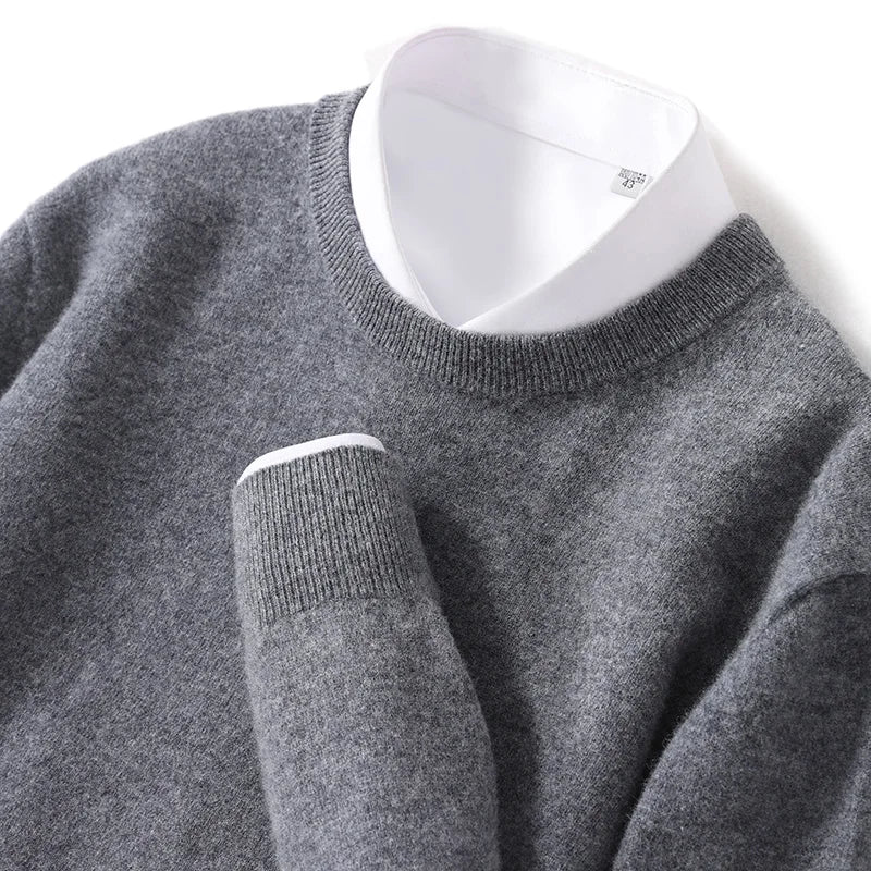 Classic O-neck Merino Wool Sweater for Men