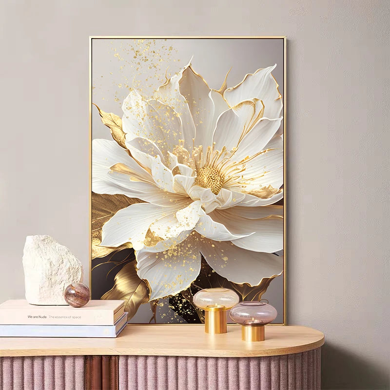 Gold Leaf Flowers Decorative Paintings for Living Room Modern Home Decoration