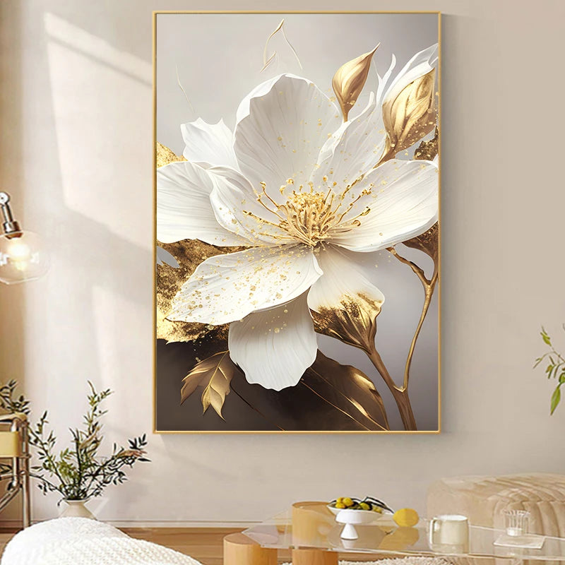 Gold Leaf Flowers Decorative Paintings for Living Room Modern Home Decoration