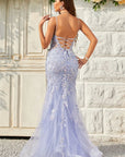 Sultry Lavender Lace Embroidery Backless Prom Dress For Women