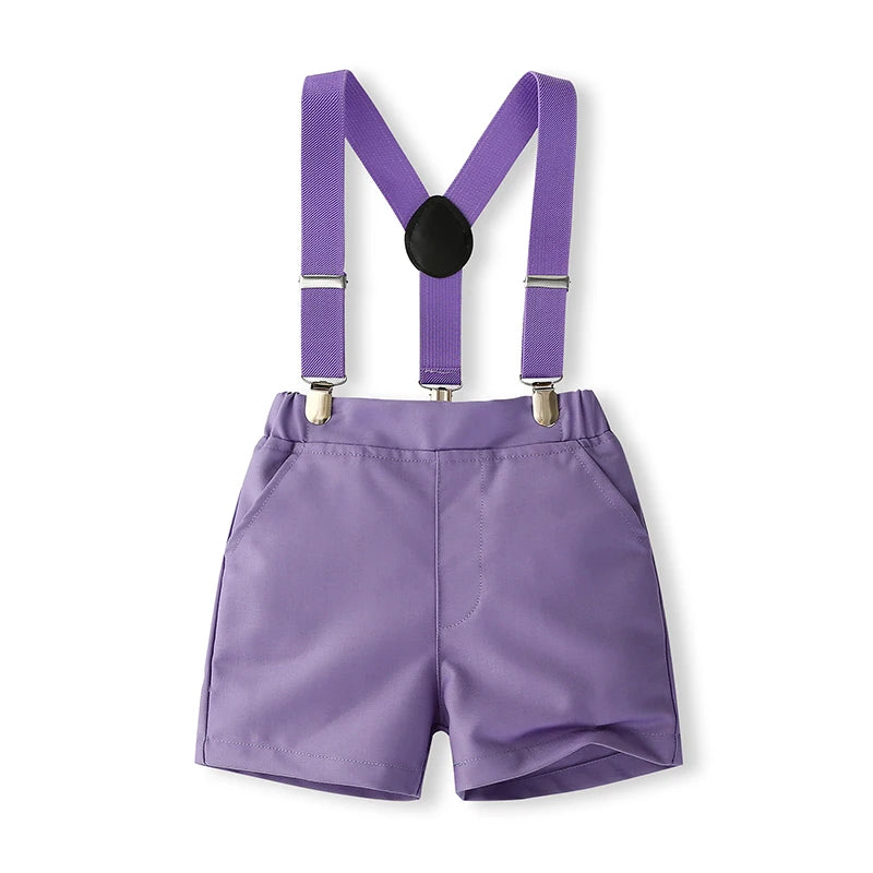 Short Sleeves Shirt with Bow Tie and Suspender Shorts For Kids Boys