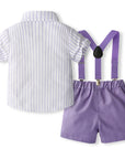 Short Sleeves Shirt with Bow Tie and Suspender Shorts For Kids Boys