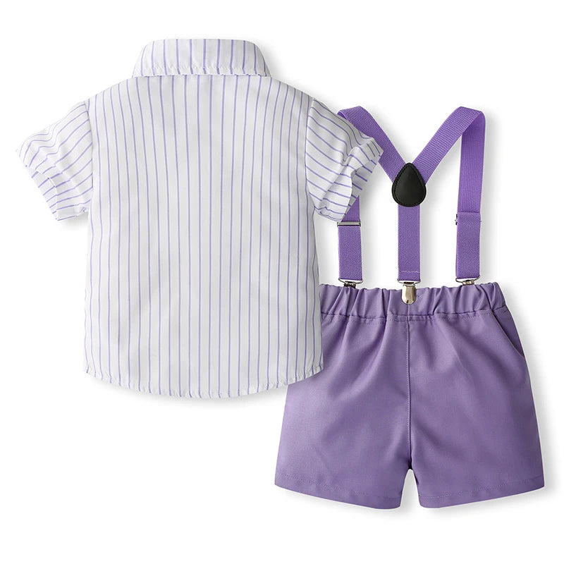 Short Sleeves Shirt with Bow Tie and Suspender Shorts For Kids Boys