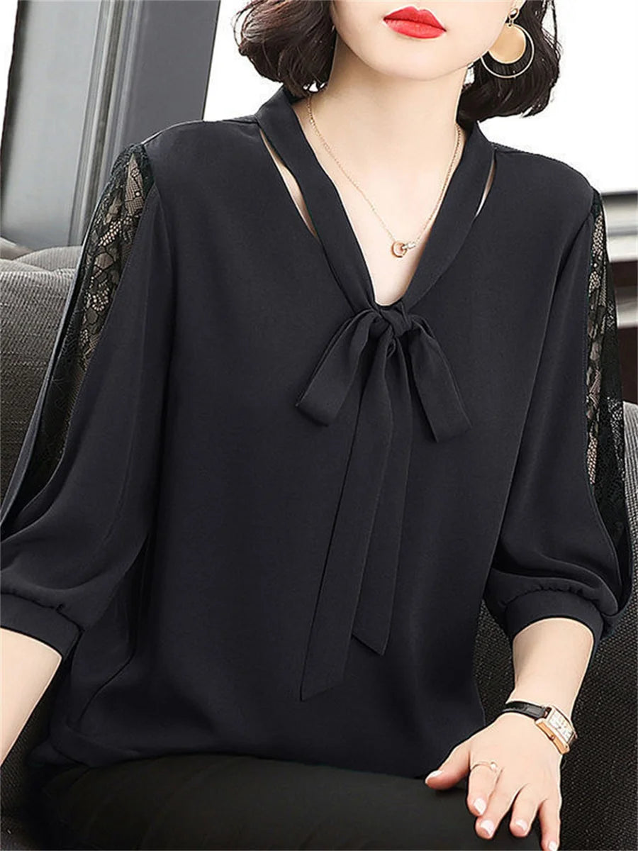 Superb Bow Tie Collar Blusas Top