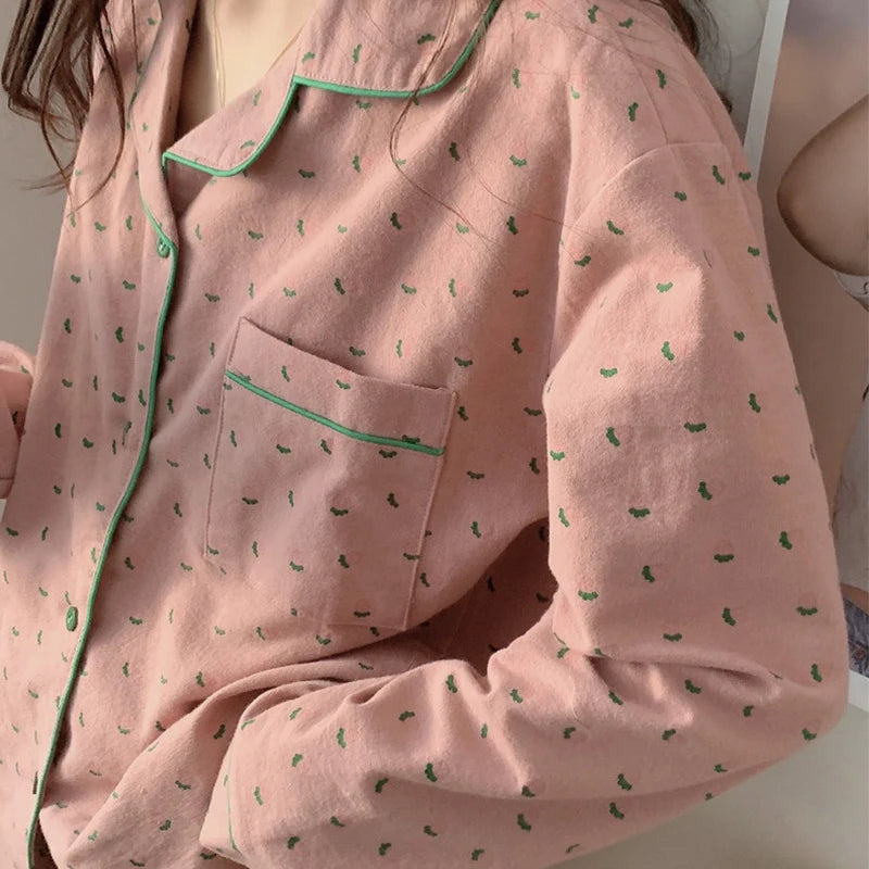 Cotton Pajamas Women Cardigan Suit