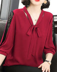 Superb Bow Tie Collar Blusas Top