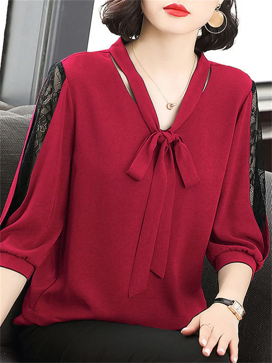 Superb Bow Tie Collar Blusas Top