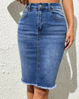 Quality Stretch Jeans Knee Length Skirt For Ladies