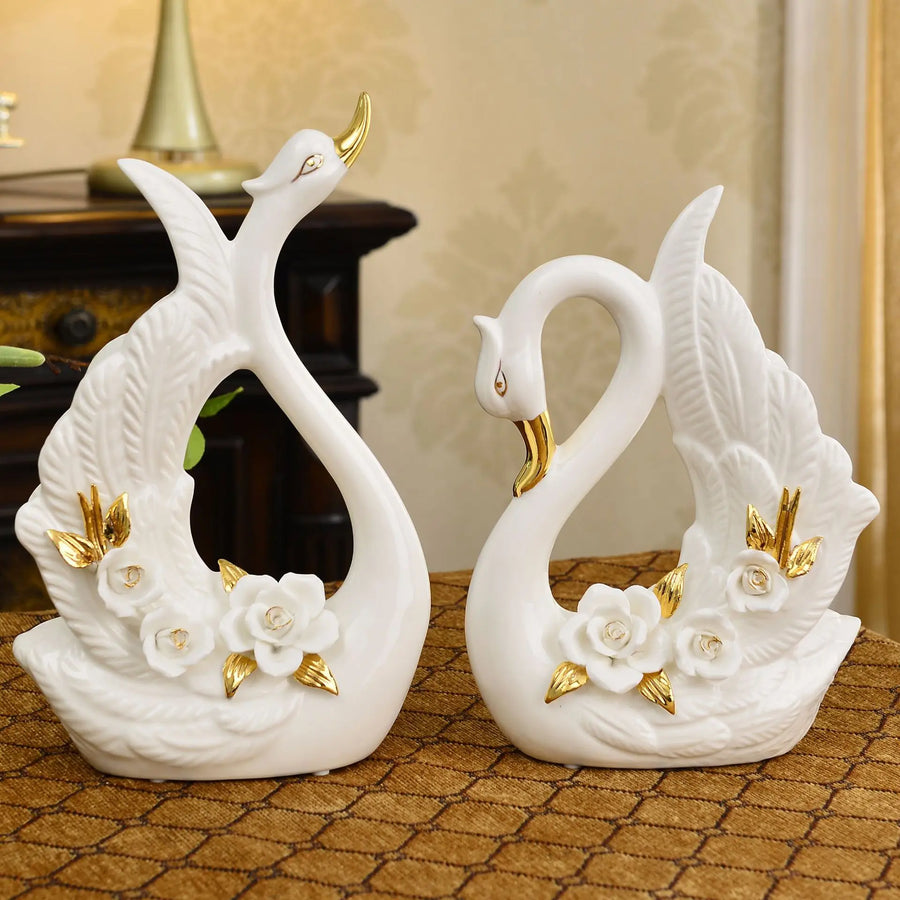 Elegant White Swan Lovers Home Decor  - Pair