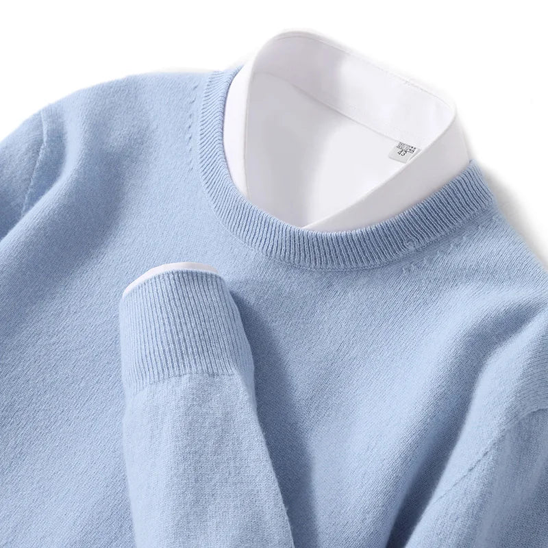 Classic O-neck Merino Wool Sweater for Men