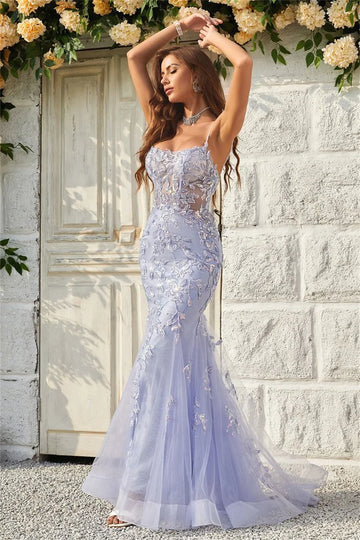 Sultry Lavender Lace Embroidery Backless Prom Dress For Women