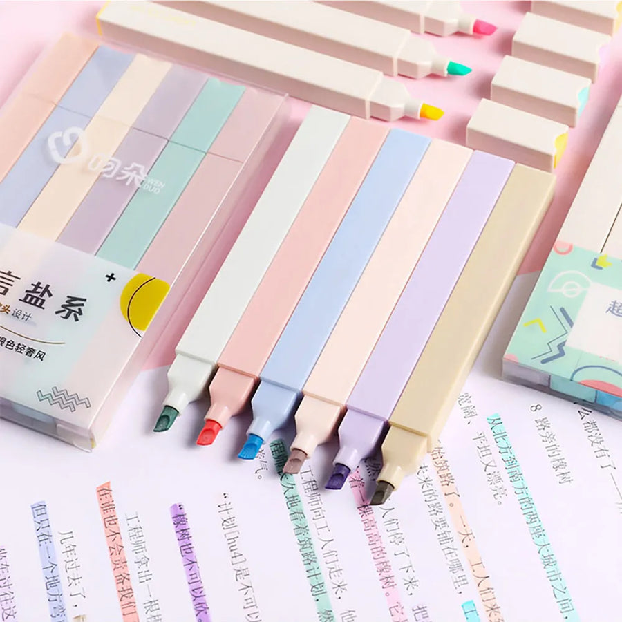 6Pcs/Set Color Soft-head Highlighter