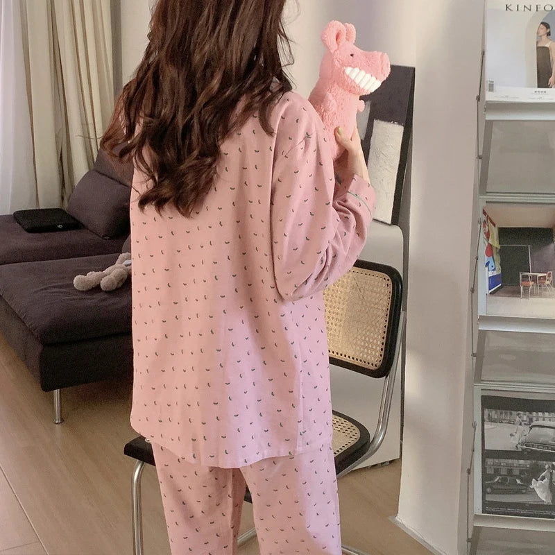 Cotton Pajamas Women Cardigan Suit