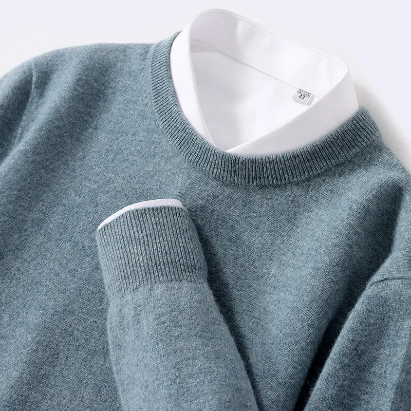 Classic O-neck Merino Wool Sweater for Men