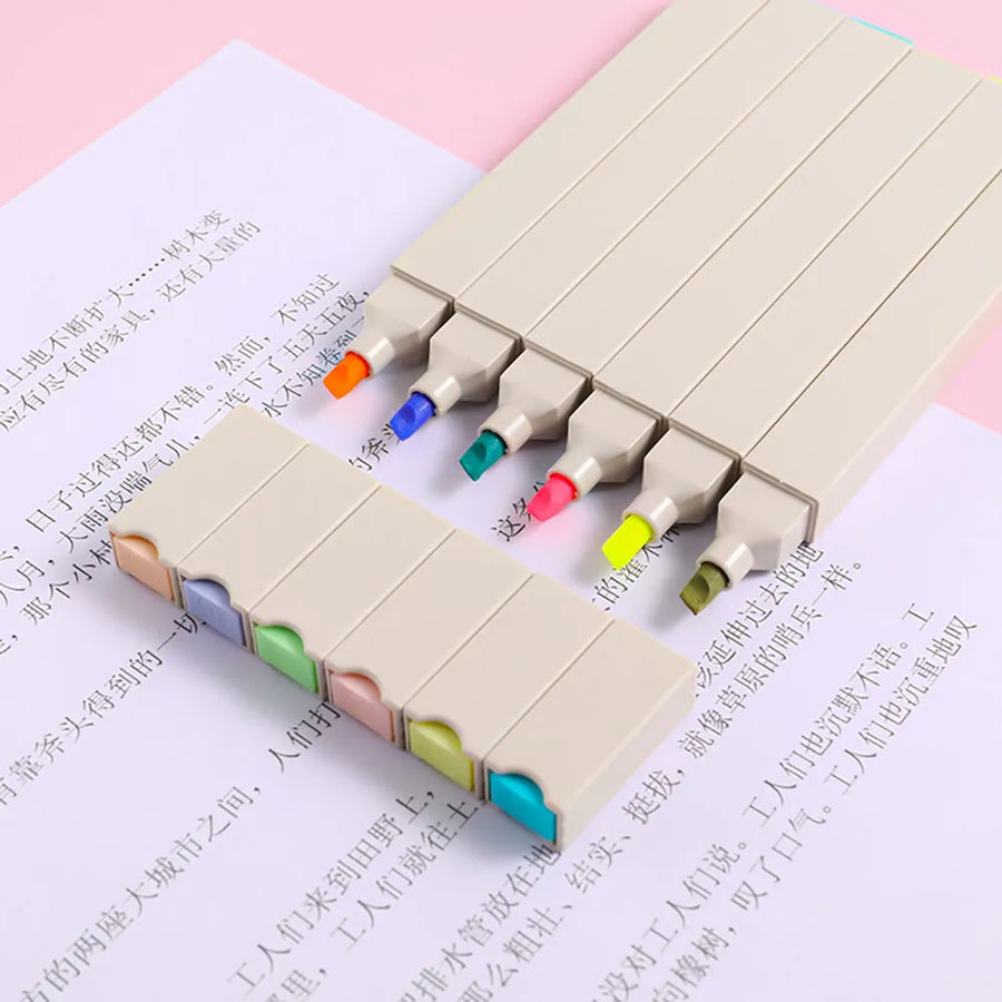 6Pcs/Set Color Soft-head Highlighter